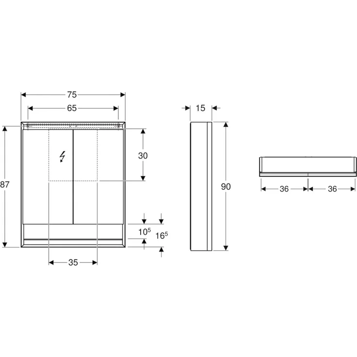 Geberit ONE Spiegelschrank mit ComfortLight, 2 Türen, Aufputzmontage, mit Nische, 75 x 90 x 15 cm, 505.832.00, Farbe: Aluminium eloxiert - 505.832.00.1 – Bild 2