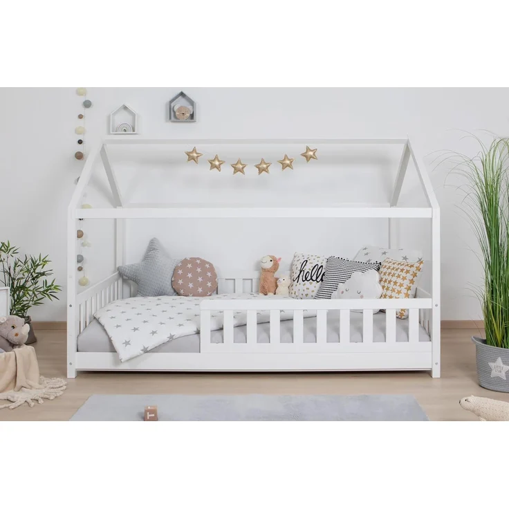 Kinderbett Hausbett "Kay" 120x200 Kiefer massiv weiß – Bild 1