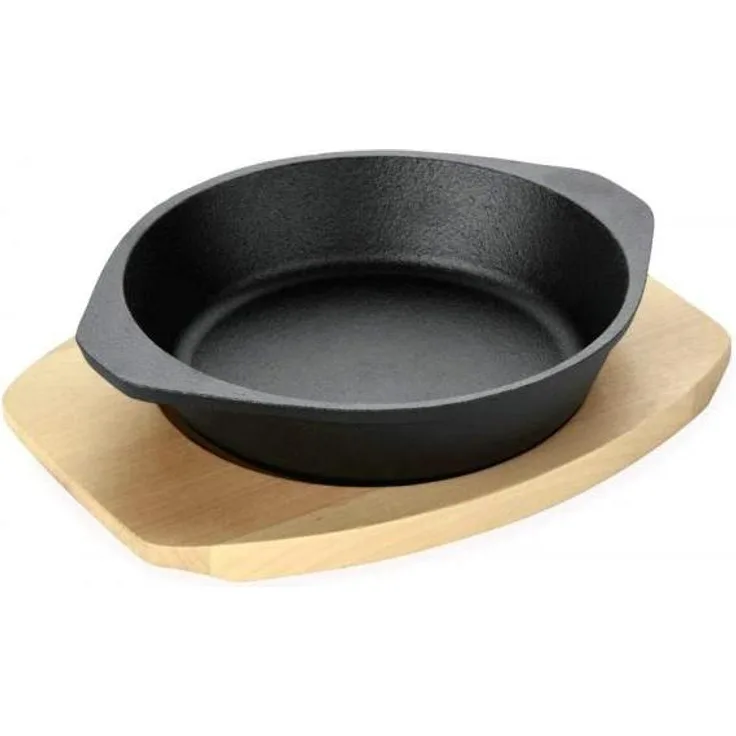 Bratpfanne / Servierpfanne 19cm Gusseisen mit Holzuntersetzer