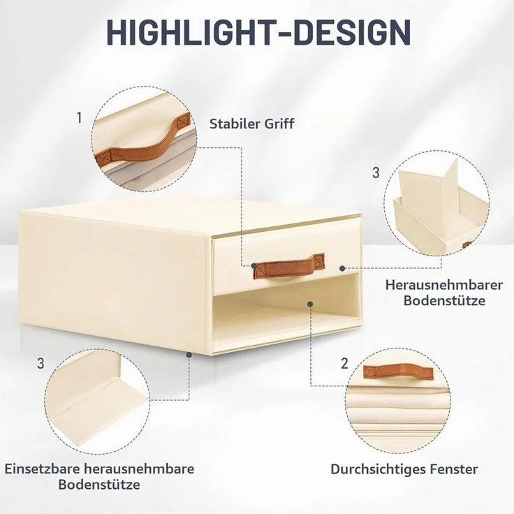 LEMLIT Aufbewahrungskorb 3 Stück Schubladen Kleiderschrank Organizer Faltboxen mit Fenster (3 Stück, 3 St, 40 x 32 x 17 cm), faltbar und stapelbar, mit Sichtfenster für Kleiderschrank – Bild 4