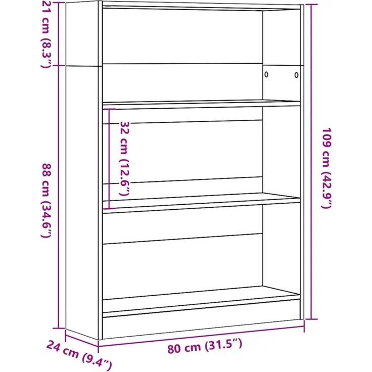 vidaXL Bücherregal Weiß 80x24x109 cm Holzwerkstoff 857835 – Bild 8