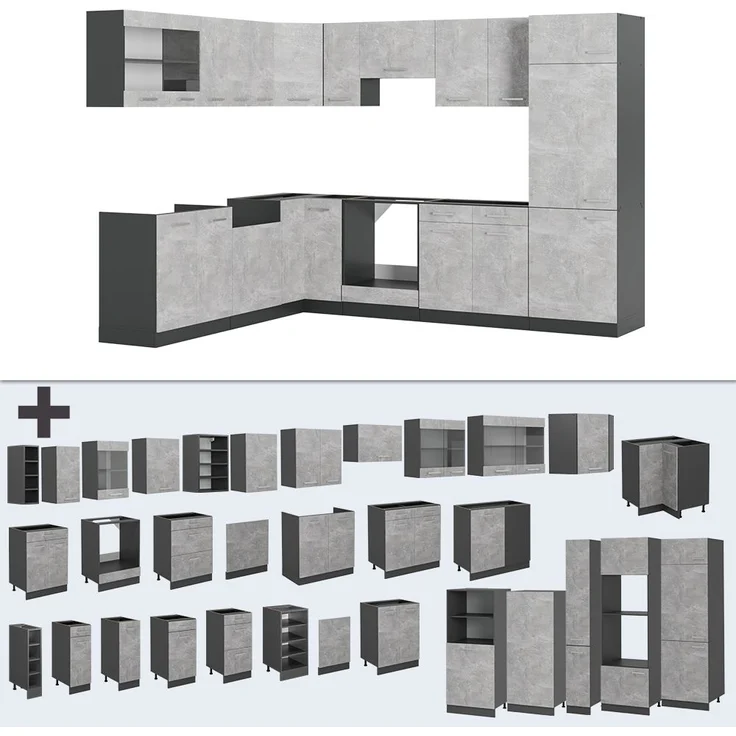 Eckküche R-Line Beton/Anthrazit 287 x 60 cm , AP Marmor Vicco – Bild 6