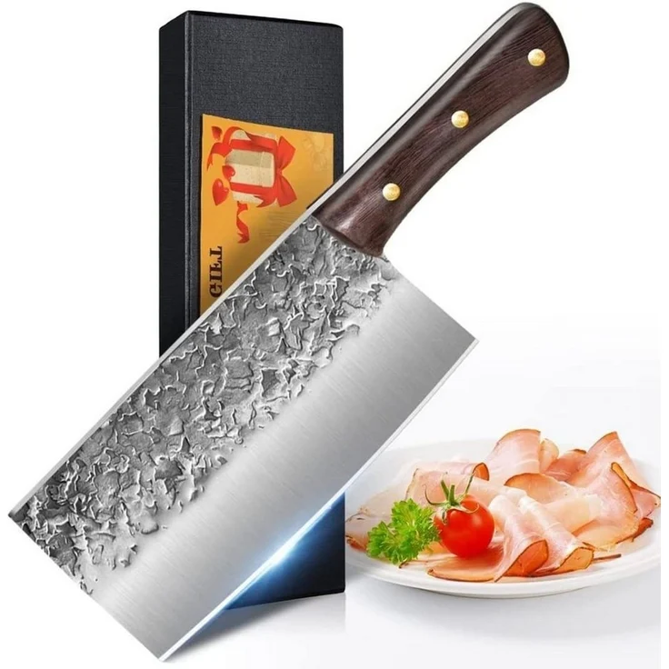 KingLux Hackmesser Handgeschmiedetes Chinesisches Küchenmesser Metzgermesser, Deutscher Edelstahl, Ergonomisch geformt, Holzgriff – Bild 2