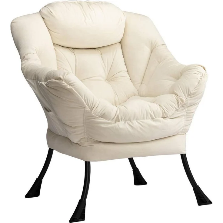 Sessel Ohrensessel Relaxsessel Lesesessel Samt Stahlrahmen Beige – Bild 1