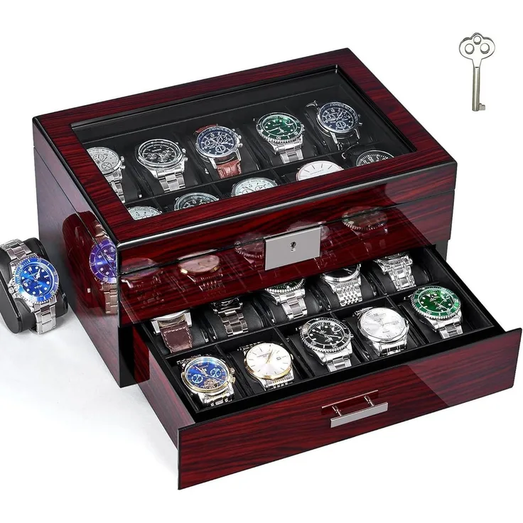Uhrenbox für Männer 20 Slots mit Glasdeckel abschließbar luxuriös UJWB002Y