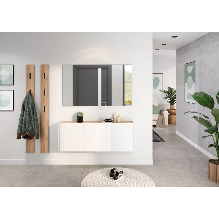 Germania Schuhschrank 1345-513 GW-Libbiano, in Weiß/Navarra-Eiche-Nb, mit geringer Tiefe, 138 x 52 x 25 cm (BxHxT) – Bild 3