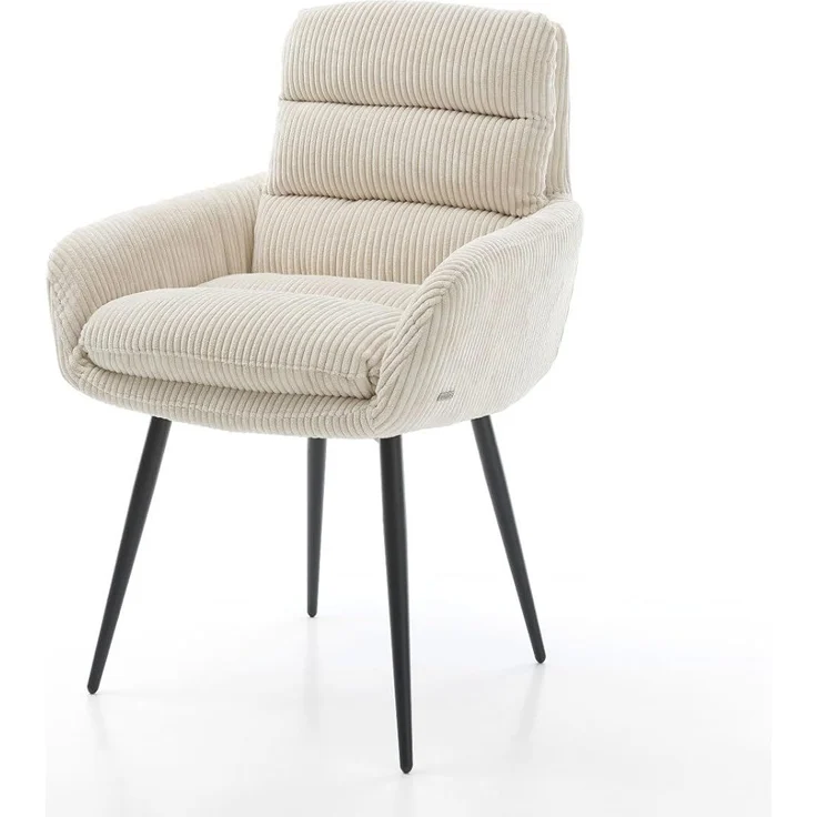 Esszimmerstuhl Abelia-Flex mit Armlehnen Cord Beige 4-Fuß konisch Schwarz – Bild 2
