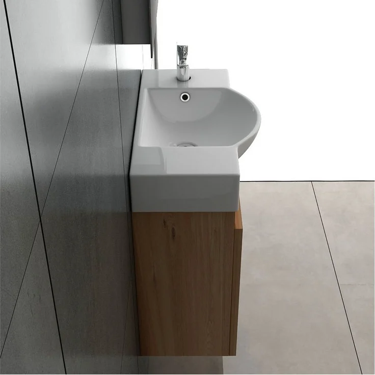 Alpenberger Badezimmer-Set in Bamboo Optik 55cm Breit - Hängeschrank mit Keramik Waschbecken, (Komplett-Set Modern, 2-St, Handwaschbecken mit Badschrank), Waschbeckenunterschrank Vormontiert mit Soft-Close – Bild 3