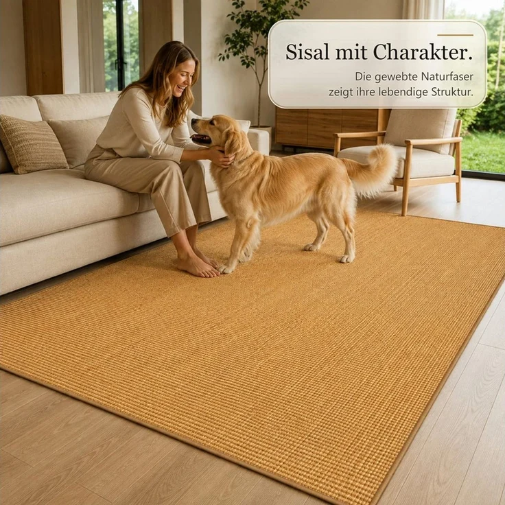 Kubus Sisalteppich Moa Sisal-Teppich aus 100 % Sisal mit Latexrücken und Kettelung, Farblich abgestimmte Kettelung – Bild 4
