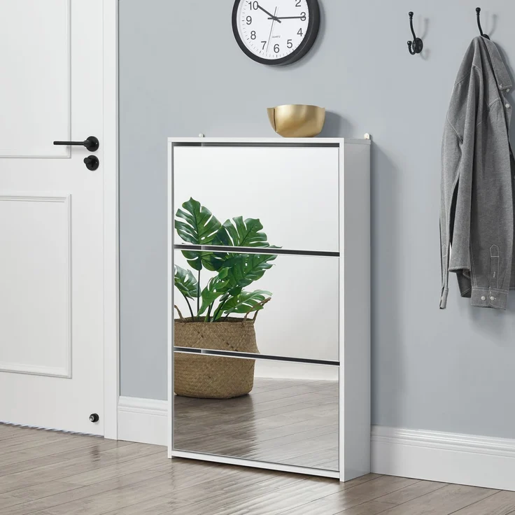 en.casa Schuhkipper Vogar mit 3 Türen 103 x 63 x 17 cm Weiß – Bild 2