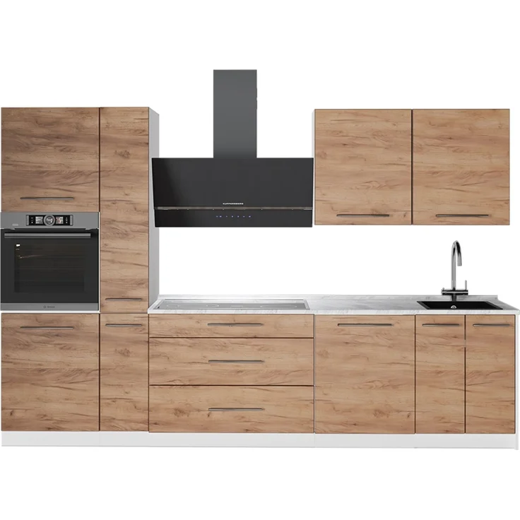 Küchenzeile Fame-Line Goldkraft Eiche 310 cm, AP Marmor Vicco – Bild 1