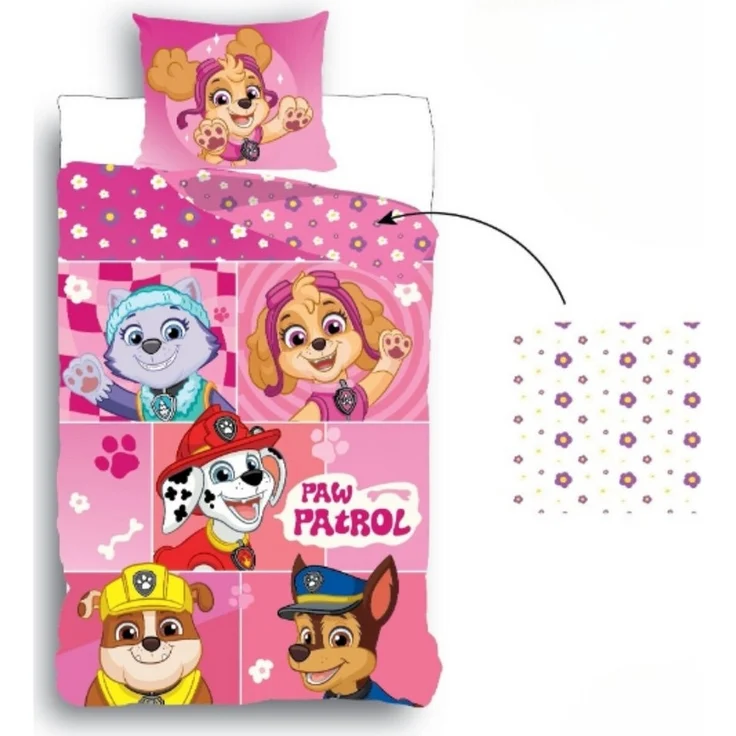 Paw Patrol Bettbezug 135x200 cm & Kopfkissenbezug 80x80 cm – Aus 100% Baumwolle für Kinder Rosa – Bild 2