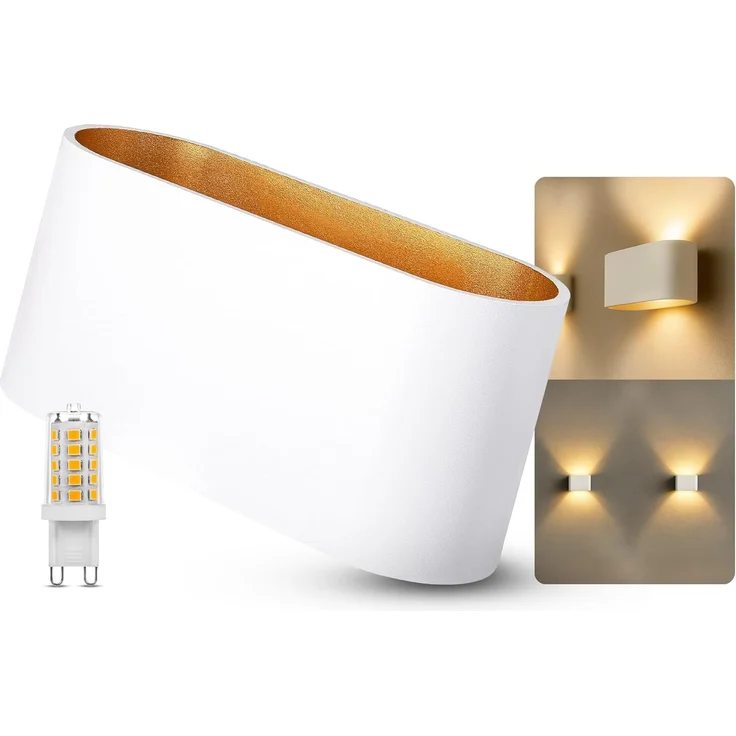SSC-LUXon LED Wandleuchte JOBERO Wandlampe weiß gold Up & Down mit G9 LED warmweiß 3W, Warmweiß – Bild 1