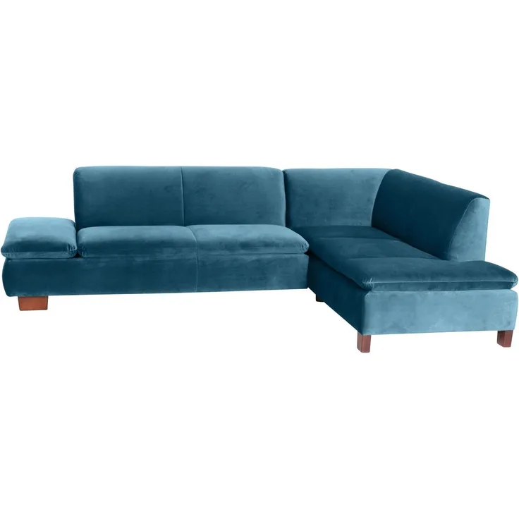 Ecksofa mit Ottomane rechts Kaye Bezug Samtvelours Buche nussbaum dunkel / petrol 23077