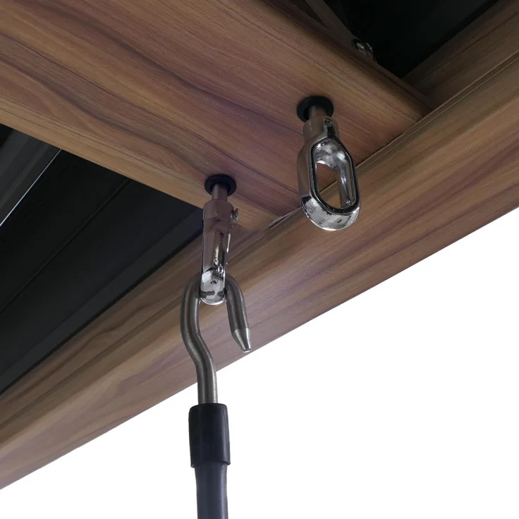 Pergola HWC-L46, Gartenpavillon Lamellen-Pavillon, 10cm-Aluminium-Gestell, Regenrinne sturmfest, 3x3m ~ Holzoptik – Bild 8