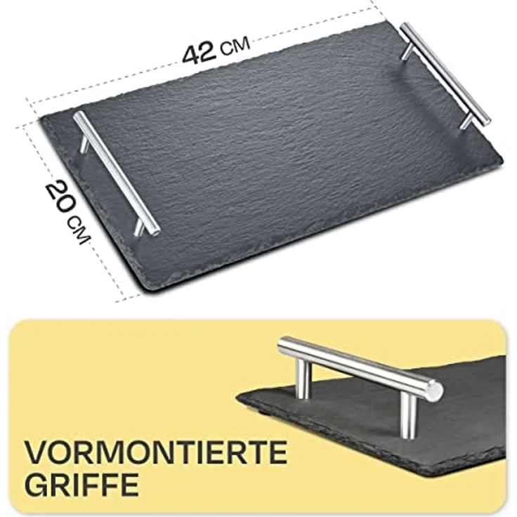 Praknu Servierplatte Schiefer Servierplatte mit Griffen - 40x20 cm, Schiefer, (Set, 1-tlg), Zum Servieren - Echter Naturschiefer - Rutschfest – Bild 3
