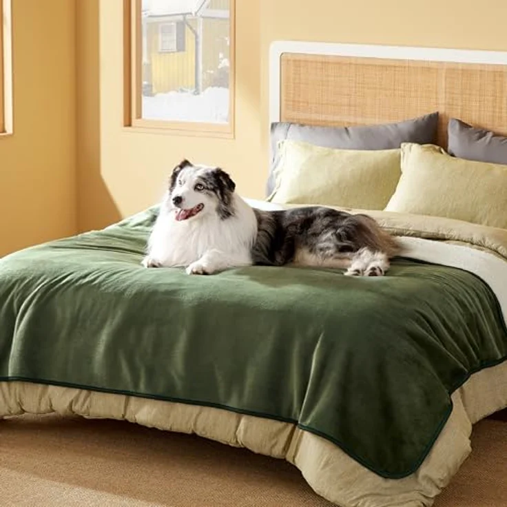 Lesure wasserdichte Hundedecke Grosse Hunde - 152x203 cm waschbar Hundedecke Outdoor, XL Hundedecke Sofaschutz aus Sherpa Fleece, Katzendecke flauschig für Couch, Olivgrün – Bild 7