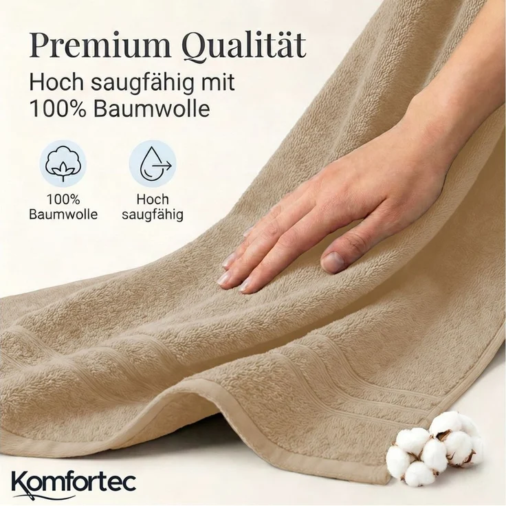 Komfortec 2er Saunatuch Set 80x200 cm aus 100% Baumwolle, XXL-Saunatücher, Sauna Handtuch, Weich, Groß, Frottee, Schnelltrocknend, Sand/Beige – Bild 4