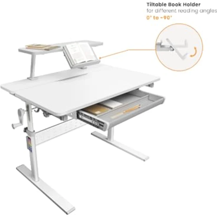 Ergo Office Kinderschreibtisch ER-483, ergonomisch mit Höhenverstellung 54-76 cm und Neigungsverstellung bis 40°, inkl. Ablage und Schublade – Bild 6