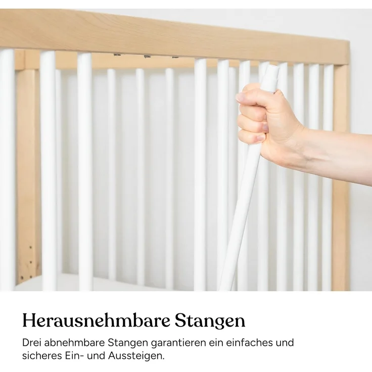 Ehrenkind® Babybett PUR 120x60 aus Buchenholz | Natur | Kinderbett 9-Fach höhenverstellbar mit entnehmbaren Stangen | Baby Bett – Bild 5
