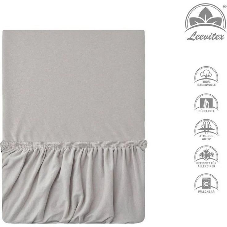 leevitex® Spannbettlaken Spannbettlaken Premium Elasthan, Gummizug: rundum, blickdicht, Anti-Pilling, 97% Baumwolle, 3% Elasthan, 40 cm Steg – Bild 2