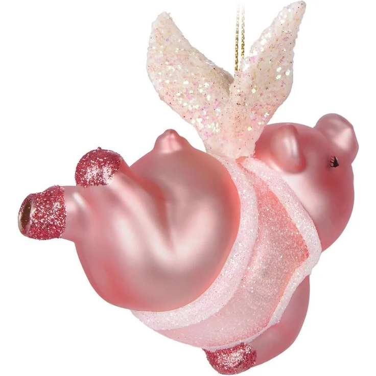 BRUBAKER Weihnachtsbaumkugel Fliegendes Schwein - Weihnachtskugel Schweinchen mit Engelsflügeln (1 St), Handbemalt & Mundgeblasen - Lustiger Christbaumschmuck Glas Figuren – Bild 3