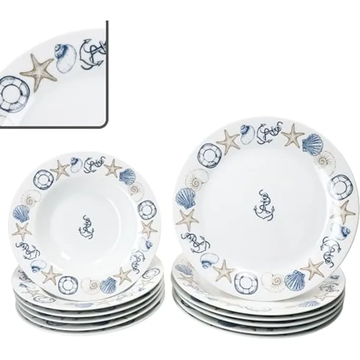 MamboCat Tafelservice Neptun 12tlg Tafelservice Porzellan 6 Pers Speiseteller Suppenteller, Porzellan