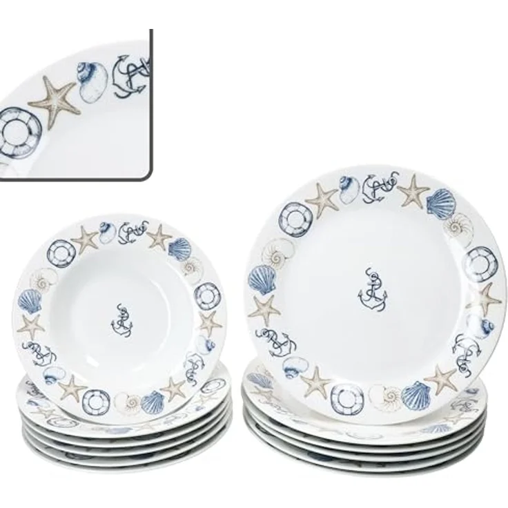 MamboCat Tafelservice Neptun 12tlg Tafelservice Porzellan 6 Pers Speiseteller Suppenteller, Porzellan – Bild 1