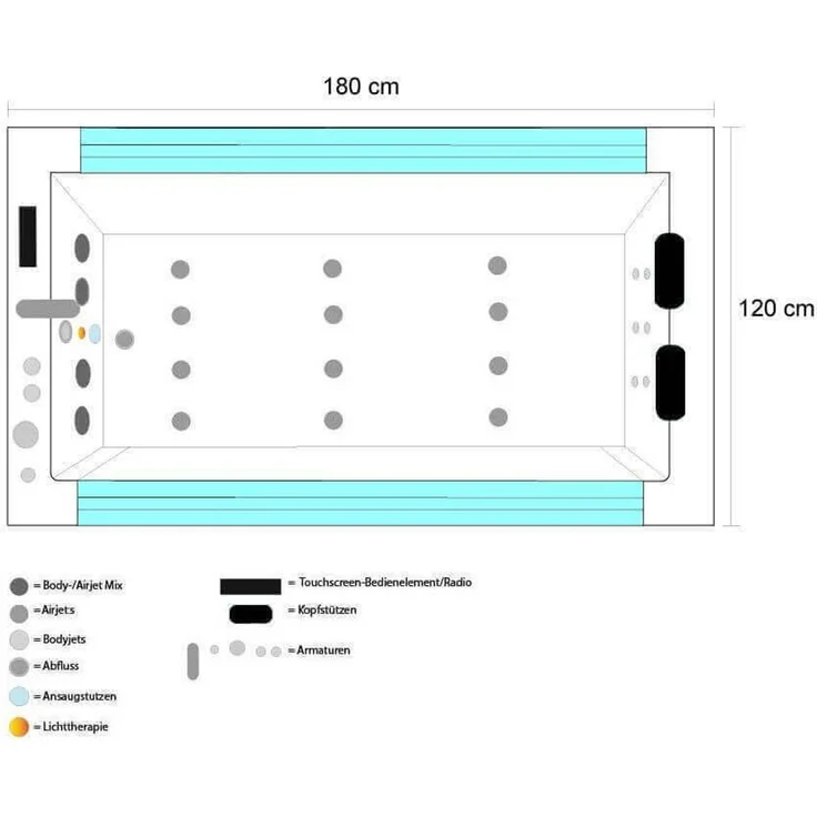 XXL Luxus LED Whirlpool Badewanne + Lichttherapie 180x120 +Heizung +Ozon – Bild 11