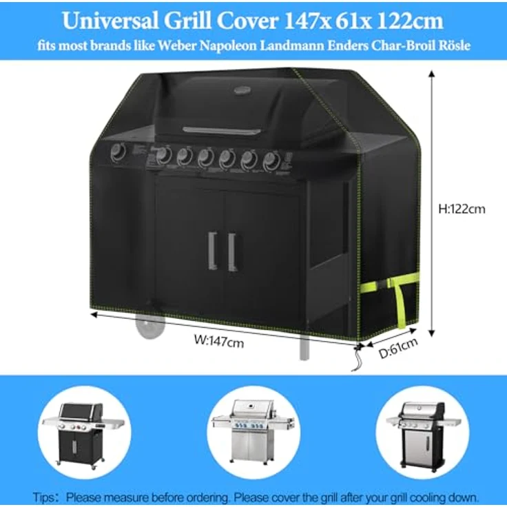 Grill Abdeckhaube, VDISRR Wetterfest Grillabdeckung, 420D Oxford Gasgrill Abdeckplane, Wasserdicht Grill Haube, 147 x 61 x 122 cm, reißfest, UV, Schutz Grill vor Verblassen, Rost und Schimmel – Bild 3