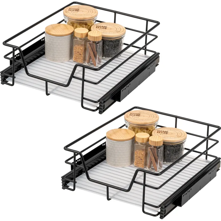 Teleskopschubladen 2er Set - für 45 cm Schrank mit Einlegeboden, aus Metall, (Schwarz)