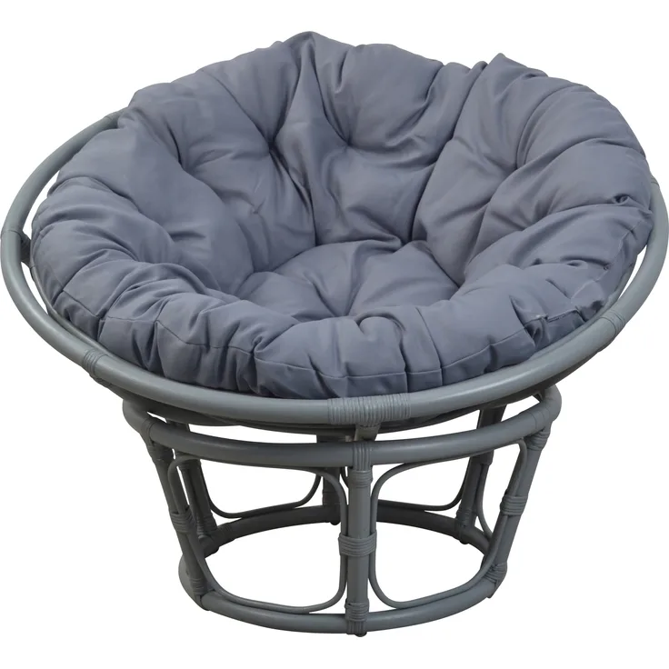 Papasansessel, Relaxsessel aus Rattan handgearbeitet, Ø 100cm, grau