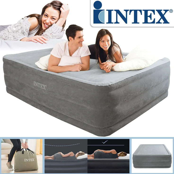 Intex 'Comfort-Plush Queen' Luftbett mit integrierter Luftpumpe, 203 x 152 x 56 cm – Bild 2