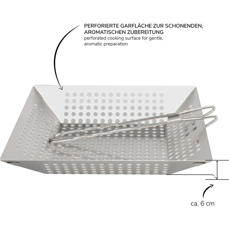 Grillpfanne quadratisch / mit Klapp-Griff / Edelstahl ca. 30,5 x 6 x 51,5 cm / Grillkorb Grillplatte – Bild 5