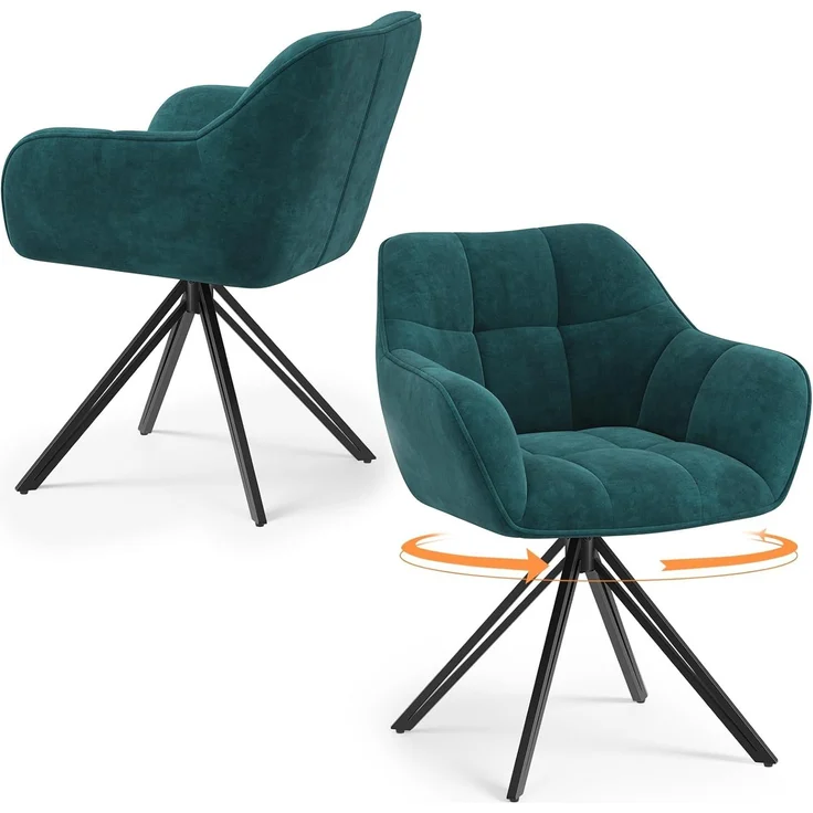 COLAMY Drehstühle für Esszimmer, 2er Set, Drehbare Polsterstühle mit Armlehnen und Rückenlehne, Bequeme Küchenstühle für Wohnzimmer & Essbereich, Grün
