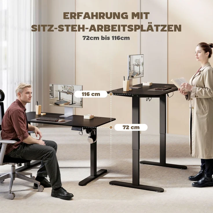 Vinsetto Schreibtisch, Spanplatte, Stahl, Schwarz, 140L x 70B x 72-116H cm – Bild 4