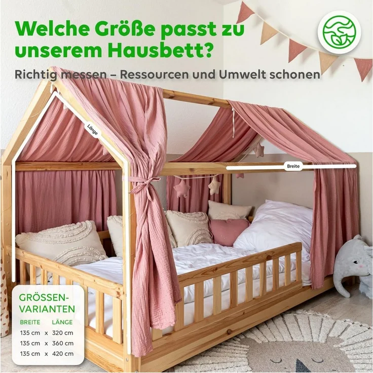 lilimaus Betthimmel Hausbett Himmel Gold aus Musselin - 2er-Set für Kinderbett (1-tlg), 2 Stoffbahnen mit feinen Goldapplikationen - schnell montiert – Bild 4