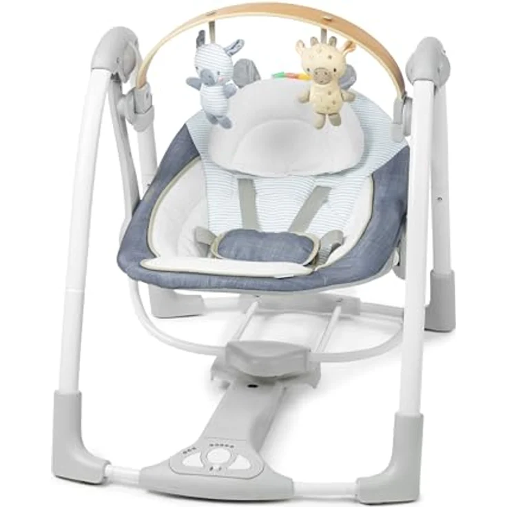 Ingenuity Swing 'n Go Babyschaukel & Babywippe Chambray mit Spielbogen, 5-Punkt-Sicherheitsgurt, 5 Schaukelgeschwindigkeiten, 8 Melodien, WhisperQuiet-Technologie – Bild 1
