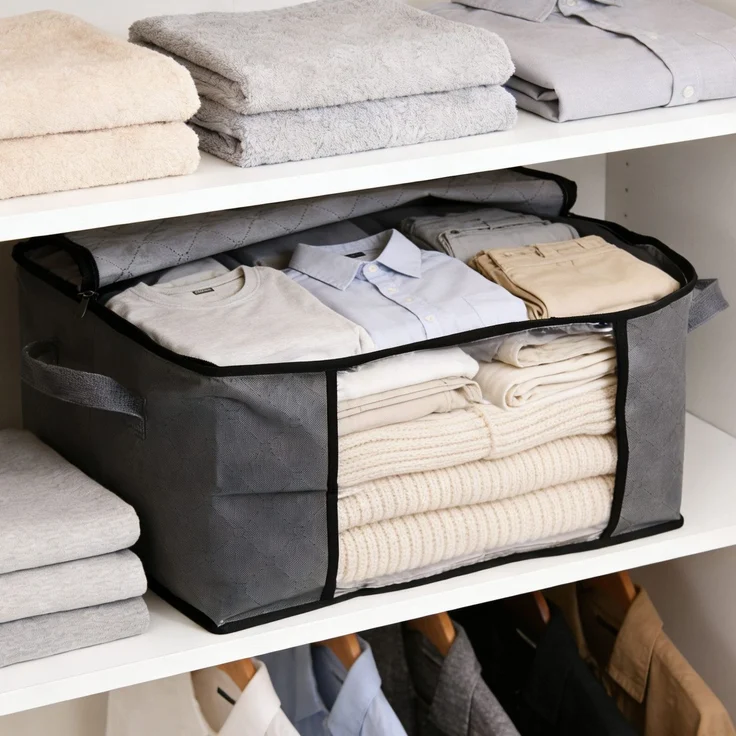Sekey Faltbare Aufbewahrungstasche Aufbewahrungsbox mit Deckel Reißverschluss und Griffen als Kleiderschrank Organizer für Kleidung Bettwäsche und Bettdecken 55 x 35 x 31,5 cm 6-teilig – Bild 3
