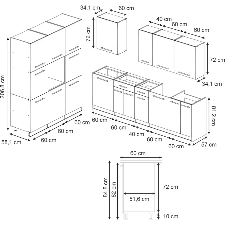 Küchenzeile Fame-Line Weiß Landhaus/Goldkraft Eiche 460 cm, AP Anthrazit Vicco – Bild 2