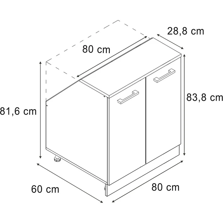 Küchenschrank für Dachschrägen R-Line Anthrazit Hochglanz 80 cm mit 2 Türen, Schrankkorpus 60 cm Tiefe Vicco – Bild 2