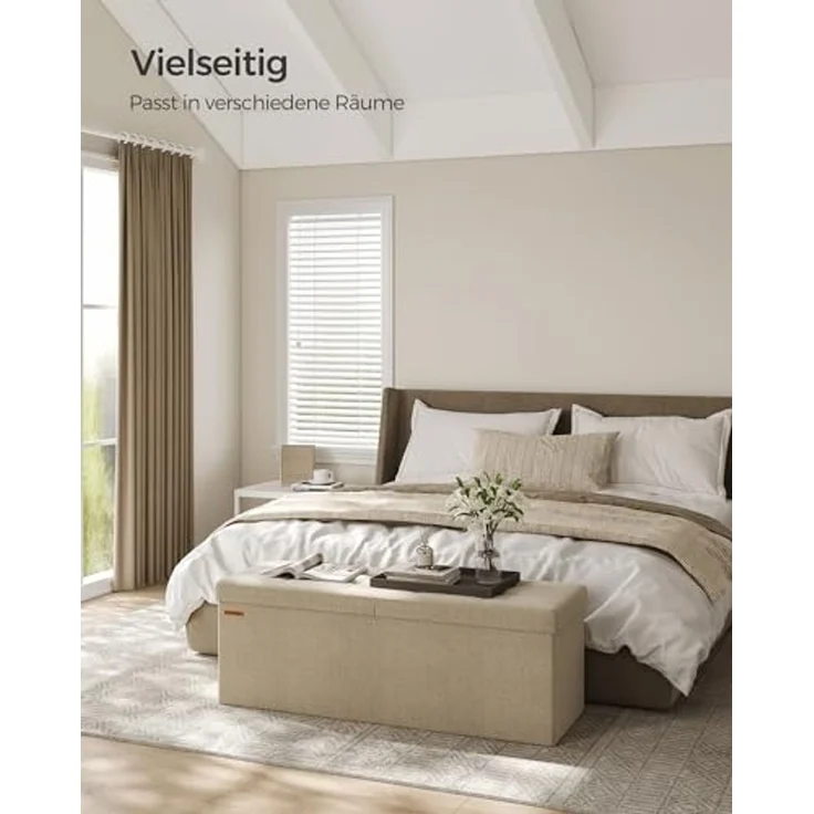 Songmics Sitzbank mit Stauraum, klappbare Sitztruhe, Aufbewahrungsbox, 38 x 110 x 38 cm, Deckel klappbar, bis 300 kg belastbar, für Flur, Wohnzimmer, Schlafzimmer, Kamelbraun LSF076K01 – Bild 2