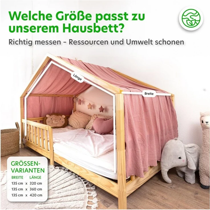 lilimaus Betthimmel Musselin Hausbett Himmel Kinderzimmer Baumwolle mit Gold, Gemütlicher Baldachin aus Baumwolle für traumhafte Kinderzimmer-Deko – Bild 3