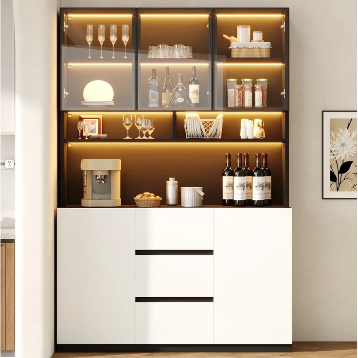 Vitrine 120x200 cm in Schwarz-Weiß mit LED-Beleuchtung und grauen Glastüren
