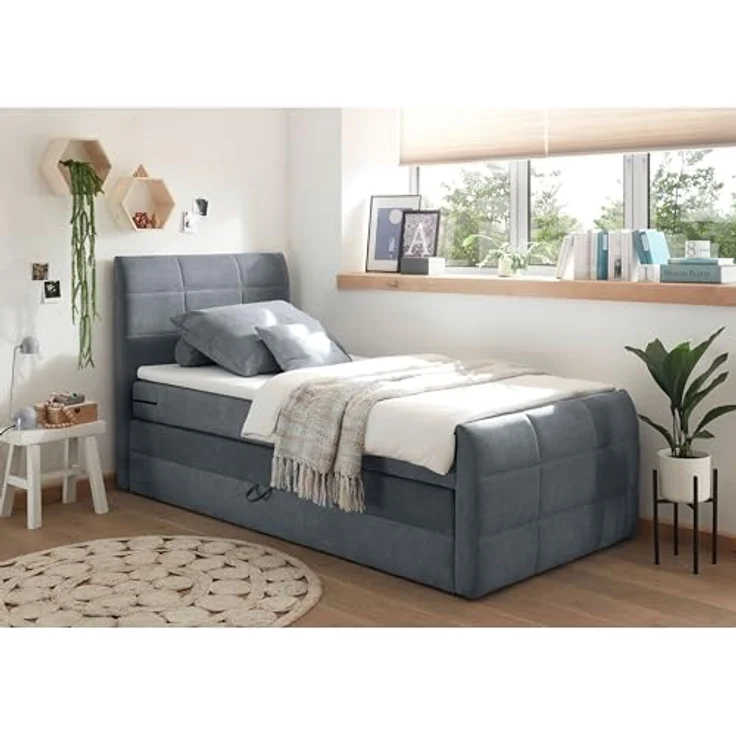 KUBA 2 Boxspringbett 120x200 mit Bettkasten, Anthrazit - Bequemes Bett mit 7-Zonen-Federkern Matratze & Komfortschaum Topper - 123 x 113 x 220 cm (B/H/T) – Bild 3