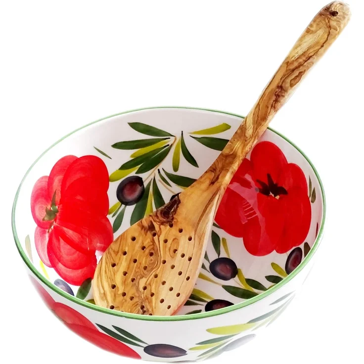 Lashuma Salatschüssel Tomate Olive, Keramik, (1-tlg), Runde Servierschale groß Ø 27 cm handbemalt – Bild 5