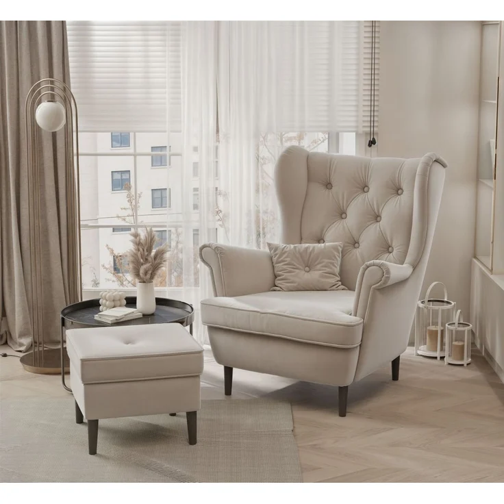 Sessel Ohrensessel NINON inkl. Hocker in Stoff Trinity Beige – Bild 4