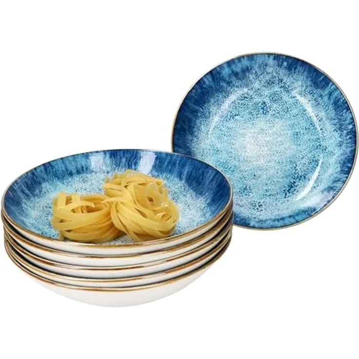 MamboCat Suppenteller Marina 6er Set Suppenteller blau 450ml Porzellan Teller tief Pasta