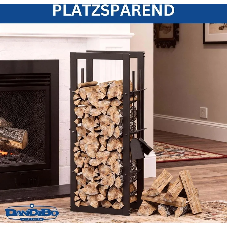 DanDiBo Kaminholzregal Innen Metall mit Besteck 96601 Brennholzregal Holzaufbewahrung Kaminholzständer Feuerholzregal – Bild 9