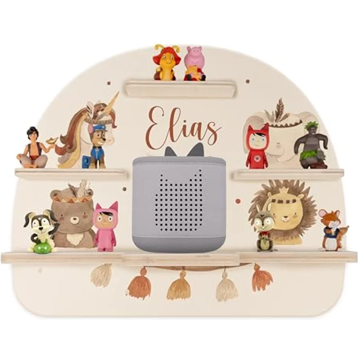 Kidsmood - Tonie Regal personalisiert mit Namen – Wandregal für Toniebox 2 & Figuren | Abgerundete Ecken & Kanten Inkl. Metallplättchen für Tonie Hörfiguren | Kinderzimmer Regal für Mädchen & Jungen – Bild 2